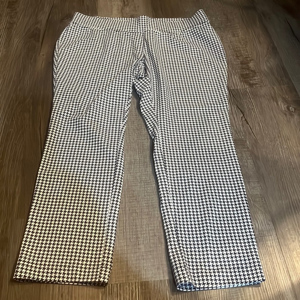 Lands' End womens sz large petite Blue & Ivory Herringbone Pull-on Waist Pants
